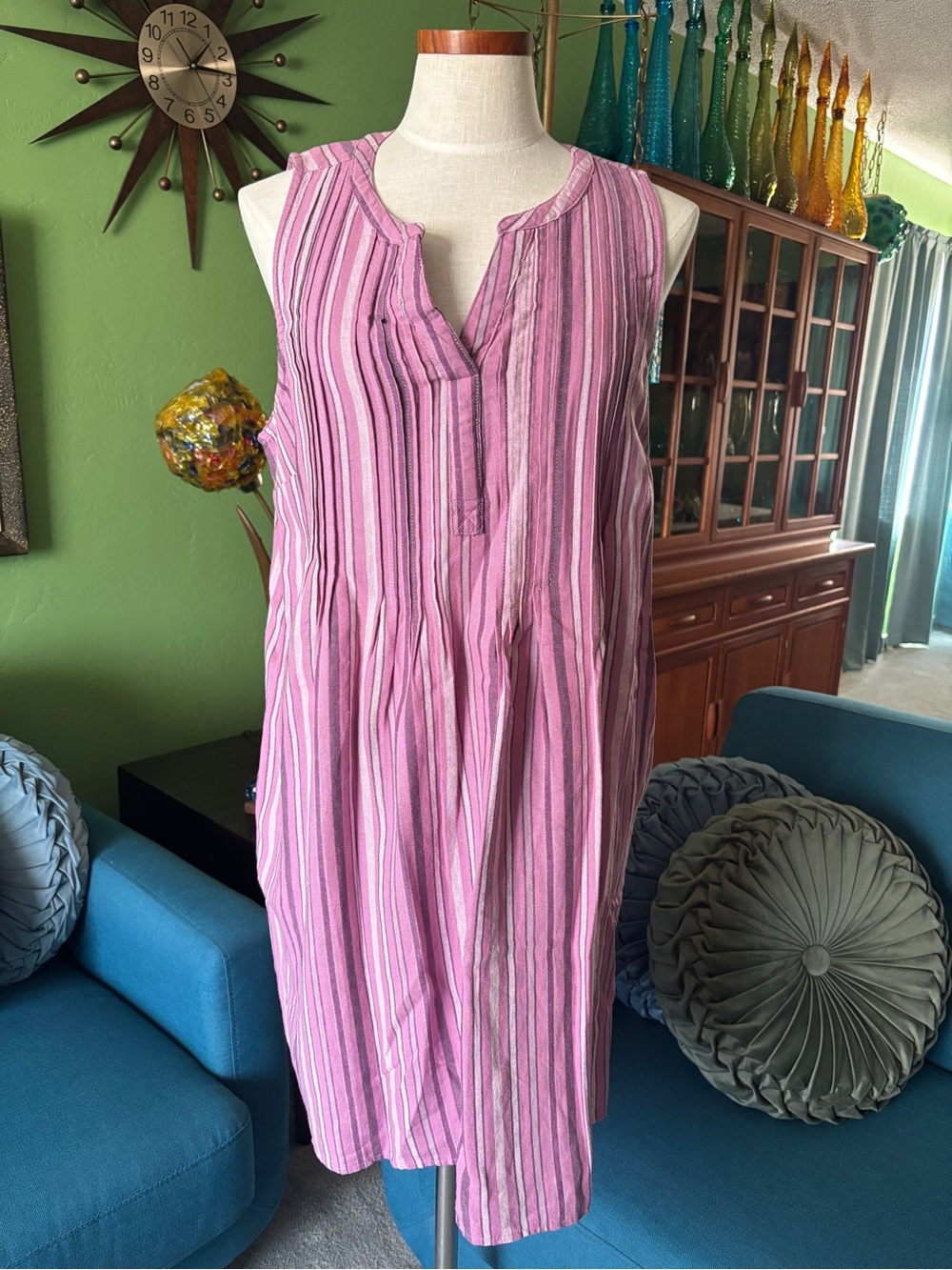 Sonoma Pink Striped Sleeveless Cotton Shift Dress